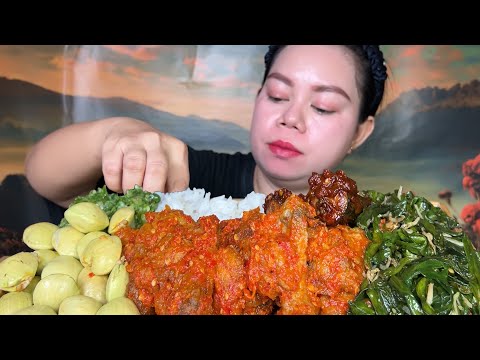 ayam sambal mercon tumis genjer ikan bilis,jengkol  muda sambal ijo ikan tongkol Mukbang