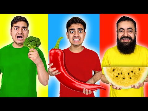 Eating Only ONE Color Food for 24 Hours ! ( Red, Yellow, Green )