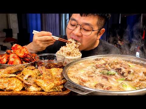 무릎수술한지 1년지나서 도가니탕 듬뿍 준비 했어요 오징어순대까지 대박 레전드 먹방 Ox Knee <strong>Soup</strong> realsound koreanfood Mukbang asmr