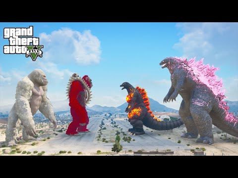 Godzilla 2024 and Burning Godzilla vs ScarKing and George | GTA 5