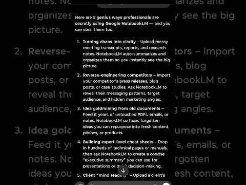 "5 Genius Ways Pros Are Secretly Using Google NotebookLM". #notebooklm #productivity #googleai