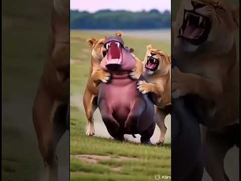 the power of the hippo🦛 #animals #lion #shorts