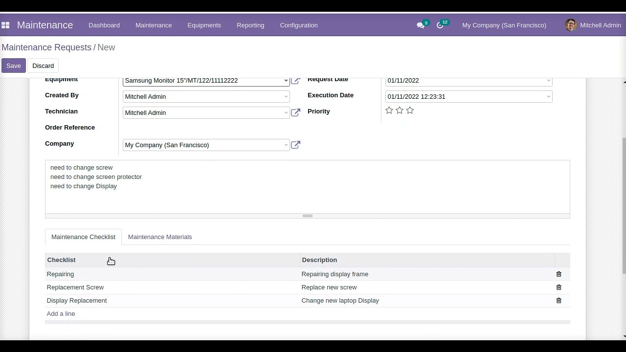 Equipment Maintenance Odoo App | 11.01.2022

Equipment Maintenance App use for Maintenance repair operation which helps for Maintenance Equipment request by requestor.