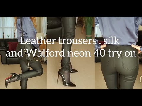 Leather trousers Tryon,silk blouse,Wolford neon 40s. #tryon #leather #outfitideas