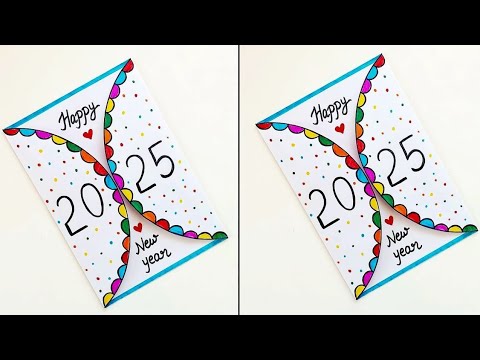 cute Handmade white paper Happy New Year greeting card making idea 2025 | DIY New year card gift