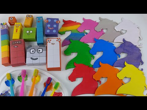 Learning Colors & Finger Family Song with Numberblocks Coloring Unicorn Craft | Coloring with Brush