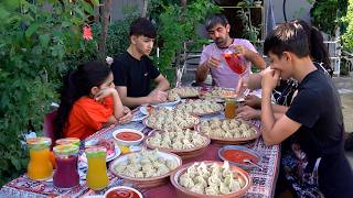 From Garden to Table! Azerbaijani Woman Cooks New Recipe Dough with Chicken Noodles