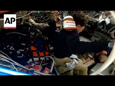 YouTube video thumbnail: Nutella jar Seen Spinning Through Spacecraft During Artemis II Mission