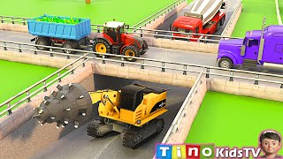 Road Header & Wheel Loader Trucks for Kids | Overpass Road Construction