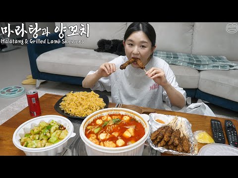 Real Mukbang:) Malatang & Grilled Lamb Skewers ☆ Making Egg Fried Rice, Chinese Cucumber Salad