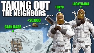 YouTube thumbnail for aloneintokyo's video titled 'LuckyLlama and I siege raided the neighboring clan in Vanilla Rust...'