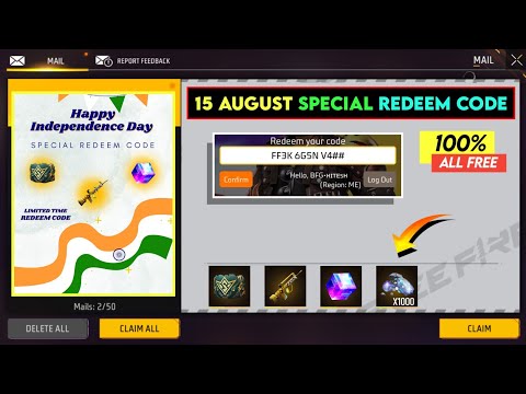 15 August Redeem Code + Ff New Event🔥 -para SAMSUNG,A3,A5,A6,A7,J2,J5,J7,S5,S6,S7,S9,A10,A20,A30,A50