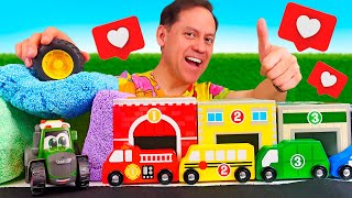🏗️🚜 Construimos un garaje de arena cinética para el tractor | Juegos divertidos