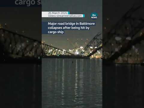 Major road bridge in Baltimore collapses after being hit by cargo ship #itvnews #baltimore