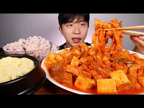 삼겹김치찜 먹을 때가 됐다,, 퐁실한 계란찜과 흑미밥, 김 먹방! ASMR MUKBANG Braised pork belly kimchi rice steamed eggs eating