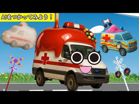 夏には冷た〜い🧊かき氷だね！救急車とロボットの変身シーンを作ろう！ 他 踏切かんかん達とAIを使ってみよう 【学べる踏切アニメ】