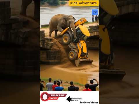 The elephant is rescuing the fallen JCB machine #ai #shorts #jcb #elephant