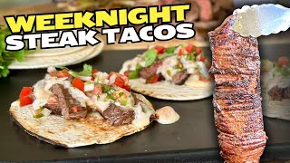 BEST Skirt Steak We've EVER HAD!! Super EASY Steak and Queso Tacos on the Griddle