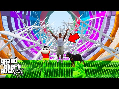 FRANKLIN TRIED IMPOSSIBLE SPIKE ROAD JUMP MEGARAMP PARKOUR CHALLENGE GTA 5 | SHINCHAN and CHOP