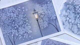 Easy watercolor winter night painting tutorial for beginners
