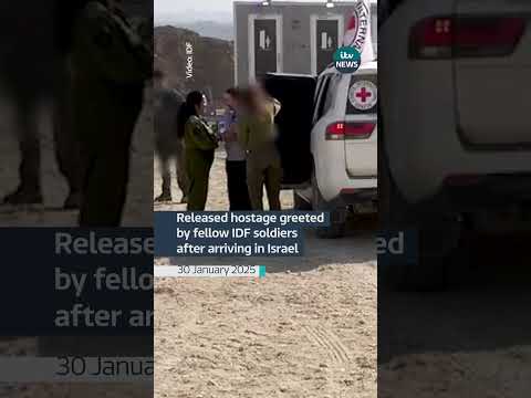 Israeli hostage, Agam Berger, was greeted by fellow soldiers after being released #itvnews