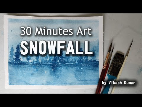 snowfall - 30 Minutes Art with Water Colour Technique - Useful for short duration time