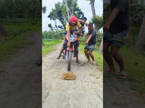 Three friends were riding a motorcycle.