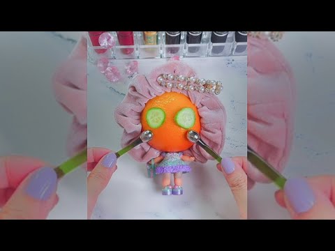 Orange fruit🍊 ASMR makeup video on LOL doll, makeup skincare routine tutorials relax and satisfy