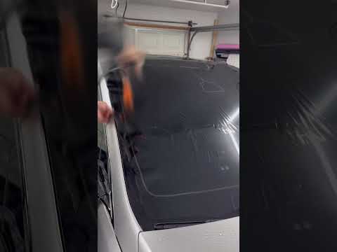 Shrinking window tint on the biggest front windshield ever #asmr