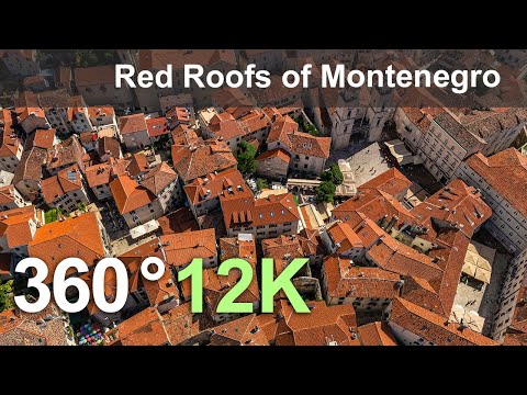 Red Roofs of Montenegro. 12K 360 aerial video.
