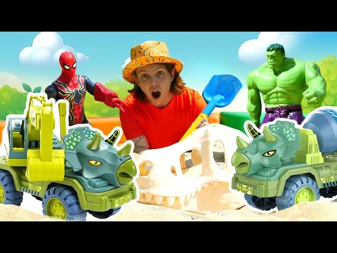 Les voitures-dinosaures 🦖🚛 Jeux de bac à sable pour garçons avec Spider Man en français