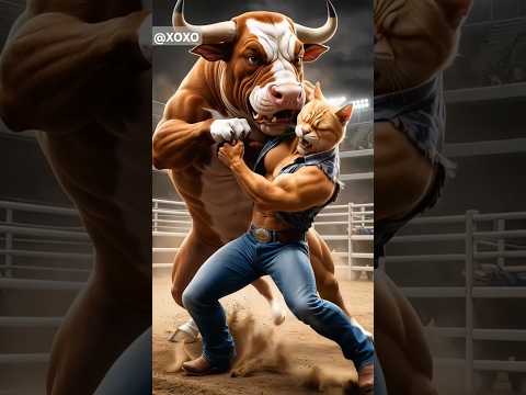 Dad Cat save his son from bull 🙀  #catsoftiktok #cat #cute #aiart #ai #poorcat #catlover #fyp