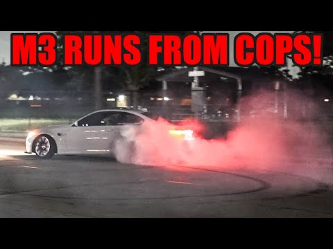 BMW M3 DOES DONUTS LEAVING MEET AND RUNS FROM THE COPS! (+ Infiniti Hits Curb After Donuts!)