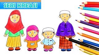 Gambar Mewarnai Anak Islami Kartun Keluarga Muslim Download Tua Berhijab
