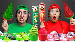 Red Food vs Green Food Challenge 레드 그린 푸드 챌린지 Christmas Mukbang by MUKACHU