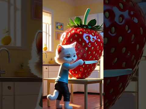 القط عمل ايه مع الفراولة العملاقة ! #shorts #cat #catstory #kitty #kitten #قطط