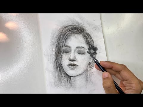 Portrait painting using charcoal/ charcoal art for beginners