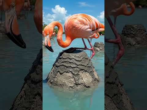 Flamingo Builds a Mud Volcano Nest