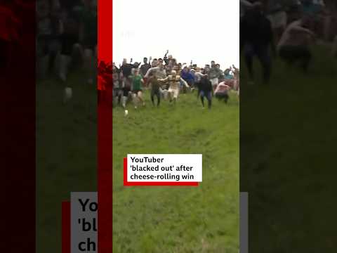 Tom said he "risked his life" to win the Gloucestershire cheese-rolling race. #BBCNews