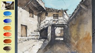 Landscape Watercolor- Old Village (3Xspeed, color name view) NAMIL ART