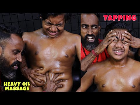 Heavy Oil Body Massage & Forehead Tapping | Back & Belly Massage with Oil | Neck Cracking | ASMR