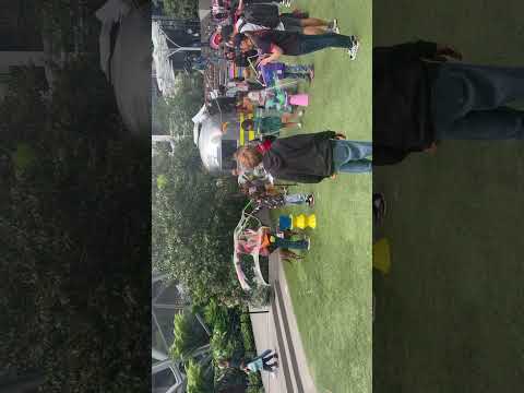 Children are playing with bubbles at Amazon headquarters