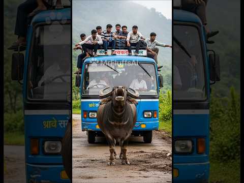 Buffalo attacks bus #ai #wildliferescue #india #animals #foryou #animalrescue #nature #shorts