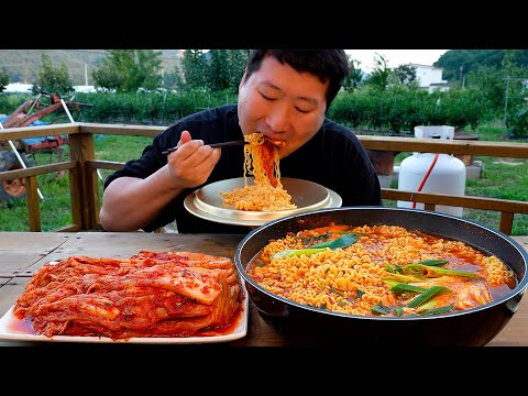 🍜초심으로 돌아가서 라면 먹방! 집에서 기른 파와 계란 넣은 신라면 먹방!! (Hot spicy instant noodles) 요리&먹방!! - Mukbang eating show