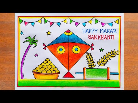 Makar Sankranti Drawing Easy / Makar Sankranti Festival Drawing / Happy Makar Sankranti Drawing