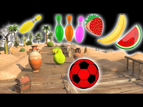 🍉🥦⚽🎳🏜️ Kinetic Sand Fruits Vegetables Colors Smash with Bowling Ball Desert Race Adventure Binkie TV