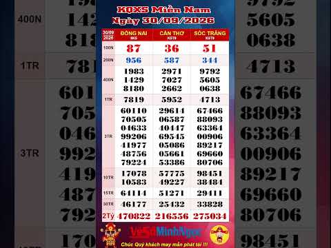 Xổ Số Miền Nam, XSMN ngày 30/09/2026, Trực Tiếp KQXS: Đồng Nai XSDN, Xổ Số Cần Thơ, Xổ Số Sóc Trăng