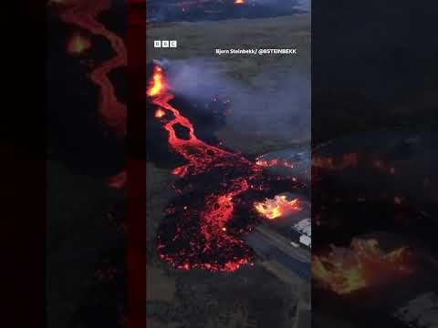 Lava flows have destroyed several homes in Iceland following the eruption. #Volcano #BBCNews #Shorts