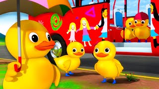 5 Little Ducks On A Bus!🦆🦆🦆🦆🦆 | 🚌Wheels on the BUS Songs! 🚌 Nursery Rhymes for Kids