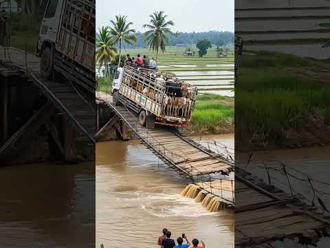 Truck Escapes Just Before Bridge Collapses!